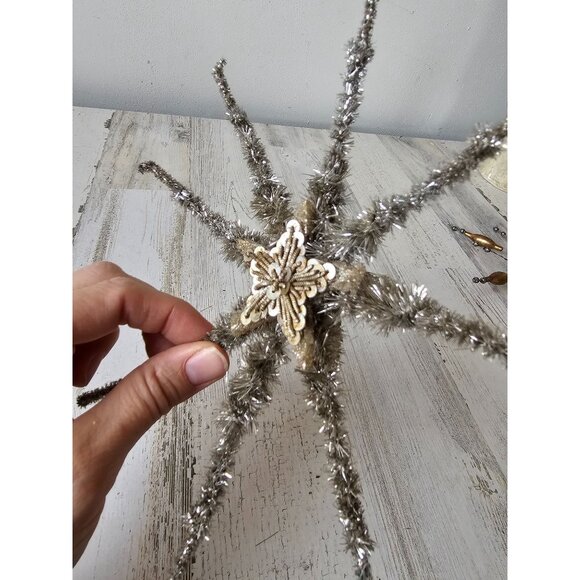 Antique German tinsel star sequence beaded ornament axis tree metal bendable - Picture 2 of 7